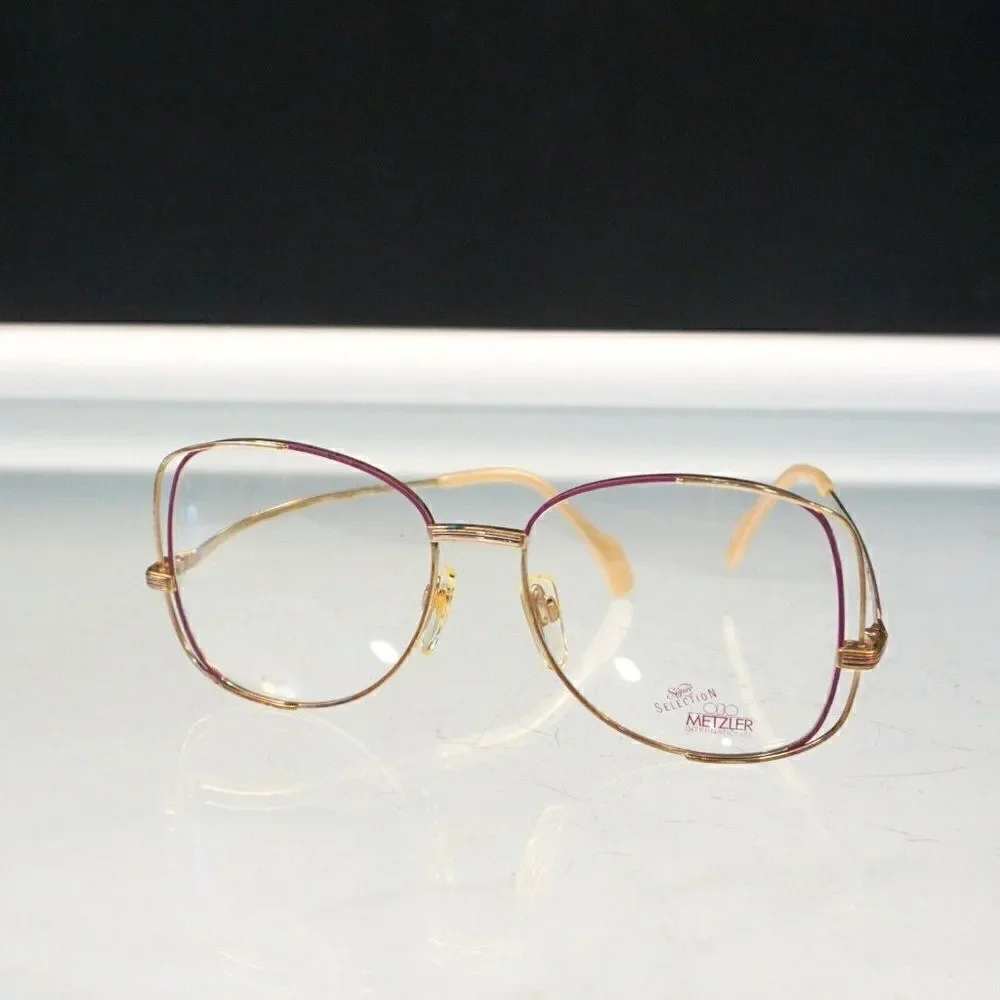 Metzler Germany Signee Eyeglasses Frames Pink Gold Vintage 1970 Demo Lens 56-17